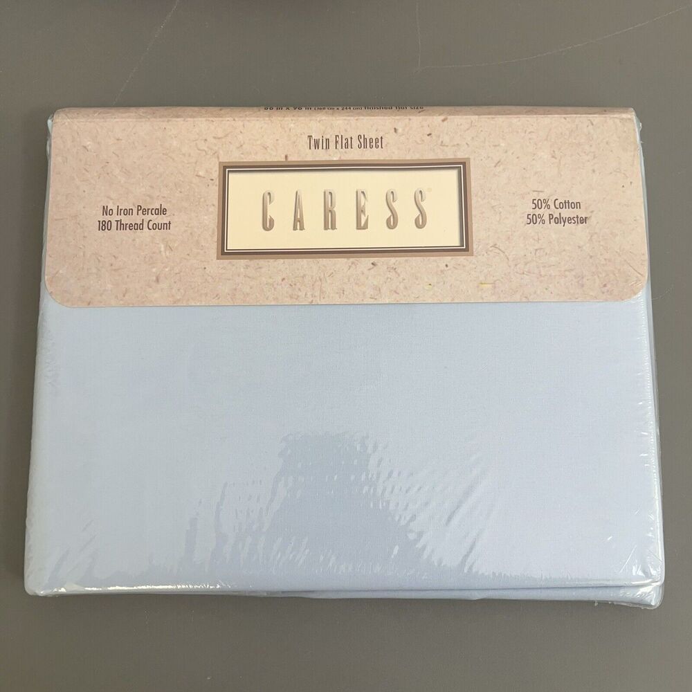 Vintage Caress Twin Flat Sheet Blue Percale 66 X 96” NEW Made in USA
